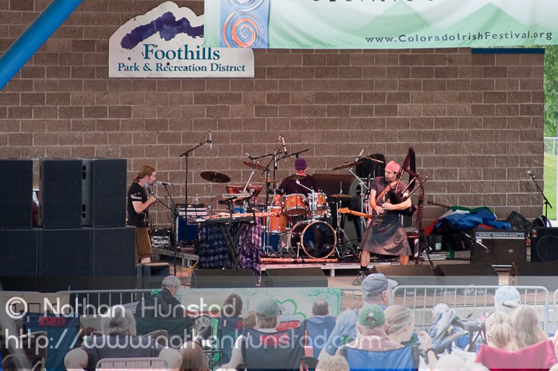 A band performs on stage at the Colorado Irish Festival