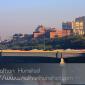 Moos Tower, Fairview University Medical Center, and the Masonic Cancer Research Center early in the morning, behind the Dartmouth I-94 bridge.
