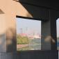 A bridge pier for the Dartmouth Bridge frames downtown Minneapolis.