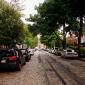 A cobblestone street with a cablecar line in Georgetown