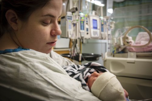 Julia holding Sonja for the first time